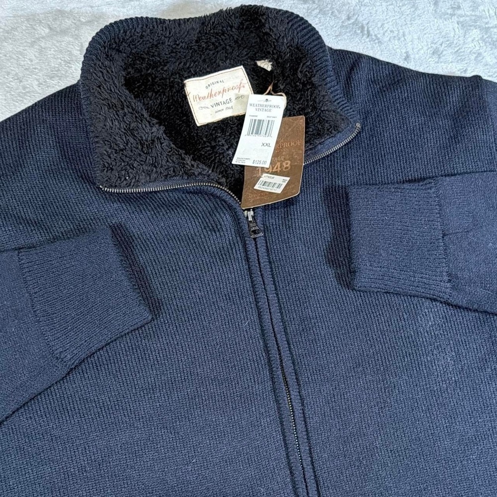 NWT Weatherproof Vintage Full Zip Sherpa Lined Sweater Jacket | Deep Navy | XXL